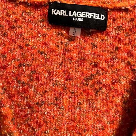 NWOT KARL LAGERFELD PARIS PUFF SLEEVE SPICY ORANGE COMBO CARDIGAN - SIZE MEDIUM - Picture 7 of 9